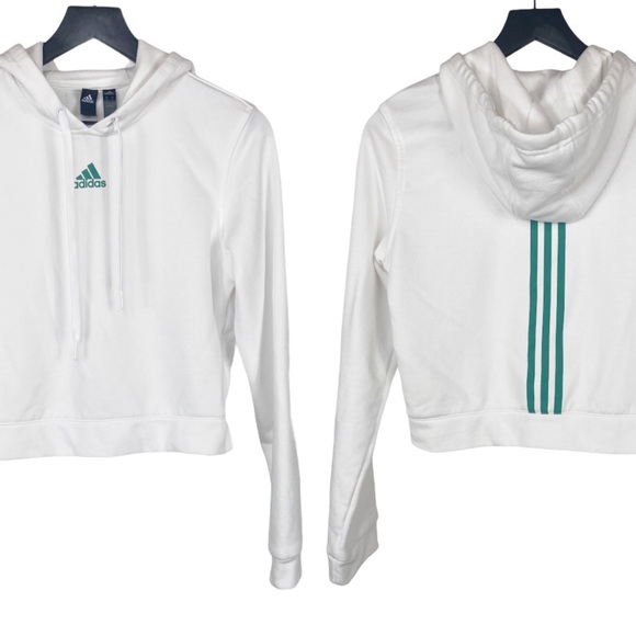 adidas Tops - Adidas Cropped Hoodie Sweatshirt White 3 Stripe